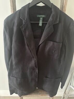 Lauren Ralph Lauren Black Linen-Blend Notch Lapel Blazer